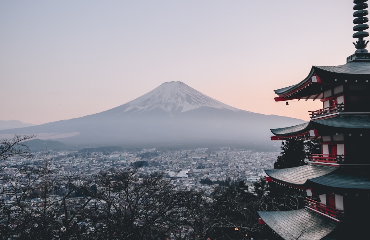 Traditional Japanese temple with autumn leaves